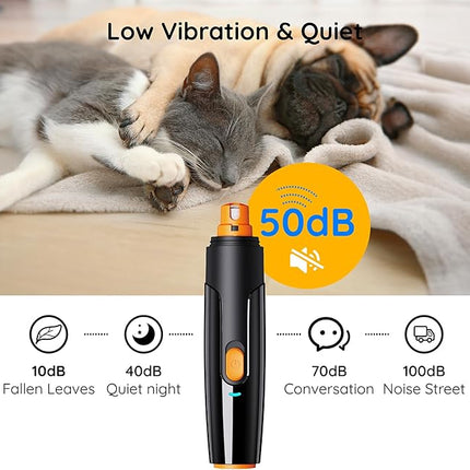 Bonve Pet Nail Grinder for Dogs - Electric Dog Nail Trimmers with 2 LED Lights Super Quiet, Coarse & Fine Grinding Wheels. Rechargeable, 2 Speeds for Small Large Dogs & Cats