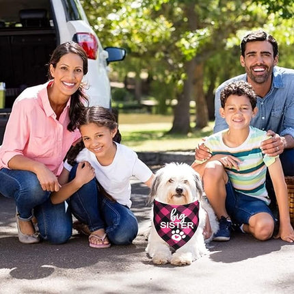 Big Brother Big Sister Dog Bandana, Plaid Pregnancy Announcement Dog Bandanas for Dogs (Blue and Pink, Big Brother and Big Sister)