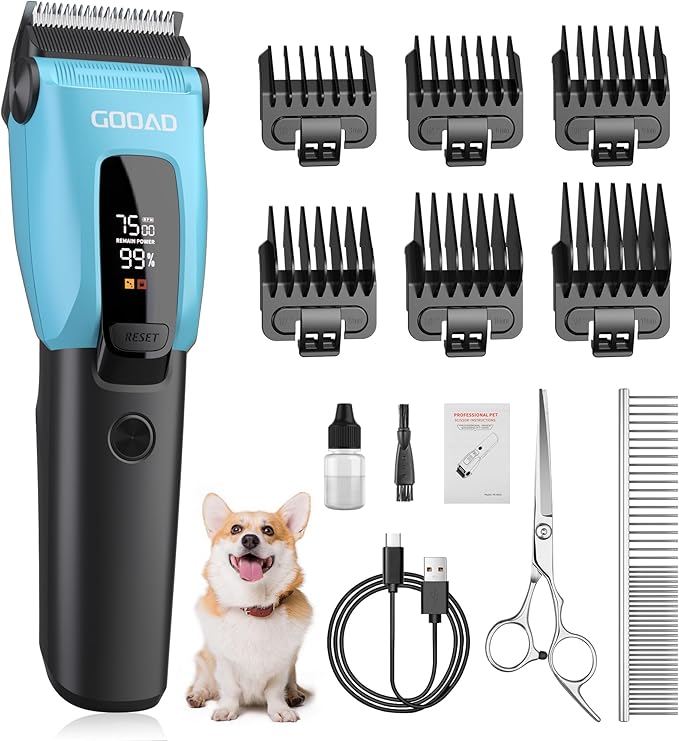 Dog Clippers for Grooming for Heavy Thick Coat, 3-Speed Low Noise Dog Grooming Kit, Electric Quiet Dog Hair Trimmer,Cordless,Rechargeable, Pet Hair Shaver for Small and Large Dogs Cats, Blue