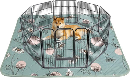 IEUUMLER Washable Pee Pads for Dogs, 1 Pack Non-Slip & Waterproof Pack Whelping Pad, Reusable Washable Puppy Potty Training Pad with Fast Absorbent for Playpen EU007 (Green Daisy, 48"X48"-1pcs)