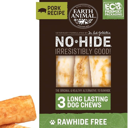 Earth Animal No Hide Chews - Long Lasting Rawhide Free Medium Dog Chews Rolls, Pork - 3 Count Value Pack