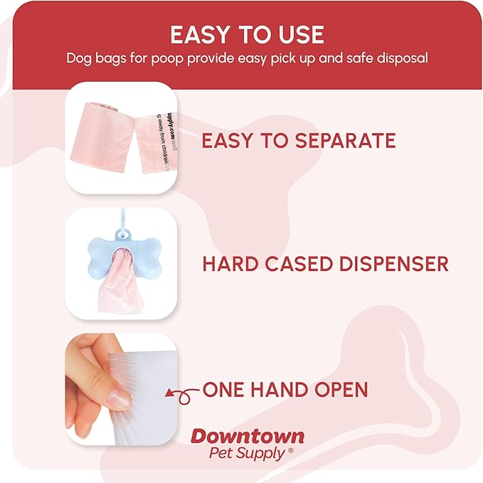 Downtown Pet Supply Scented Poop Bags for Dogs with Dispenser, 1000 Count - Leak-Proof Dog Waste Bags and Bone-Shaped Dog Poop Bags Holder for Leash - Lavender Scented, 12.5" x 8.5"