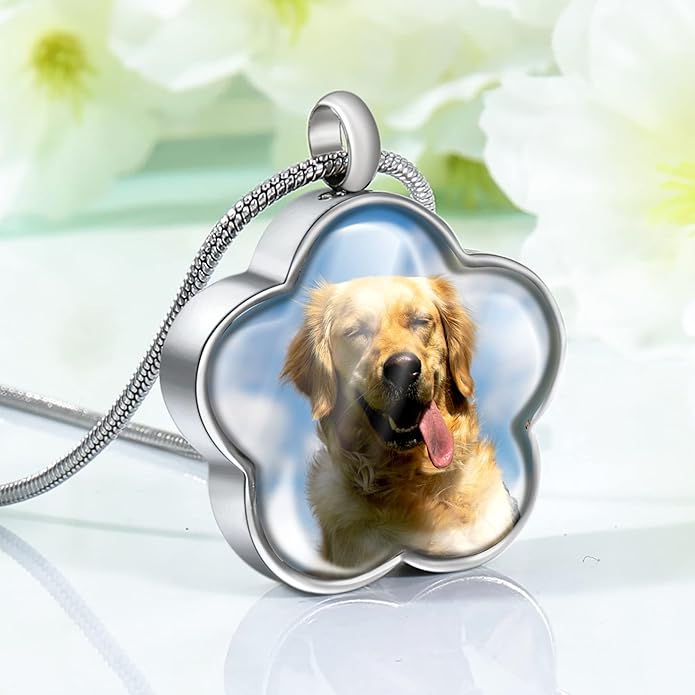 Farfume Personalized Pet Urn Necklace for Dog Cat Ashes Cremation Pet Memorial Customized Photo Text Engraving Pendant Keepsake Funeral Jewelry