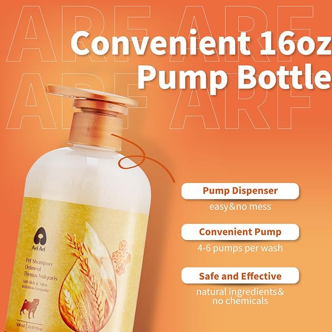 Arf Arf Oatmeal Dog Shampoo for Itchy Skin and Allergies - Soothing Oatmeal Formula Provides Anti Itch Relief for Dry, Sensitive Skin - Hypoallergenic Calming Wash for All Breeds - 16oz