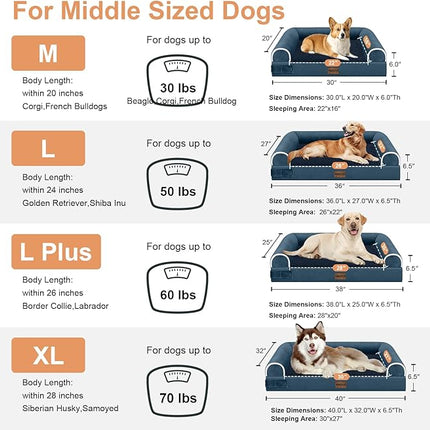 Large Dog Bed Orthopedic Washable: Beds Bolster XL Bed Big XLarge Dogs Memory Foam Couch Sofa Waterproof with Removable Cover - Navy Blue