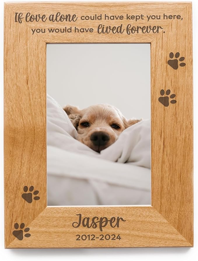Pet Loss Picture Frame - Love Alone Forever Wooden Pet Memorial Frame, Pet Remembrance Gift - 4x6 Portrait