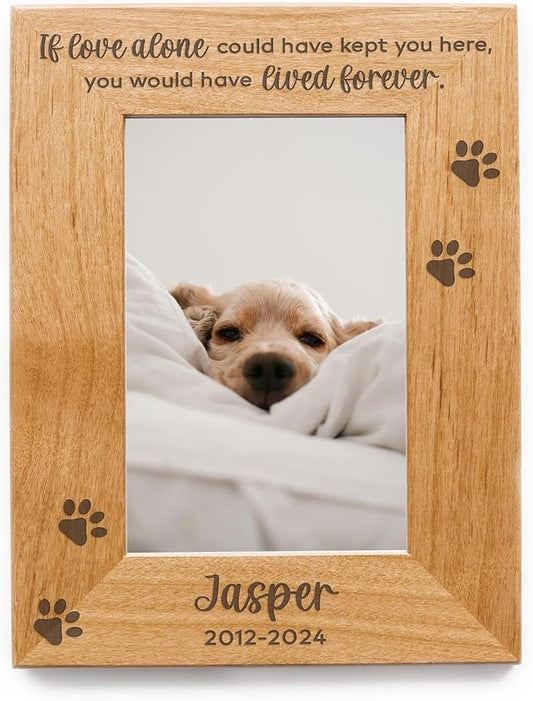 Pet Loss Picture Frame - Love Alone Forever Wooden Pet Memorial Frame, Pet Remembrance Gift - 5x7 Portrait