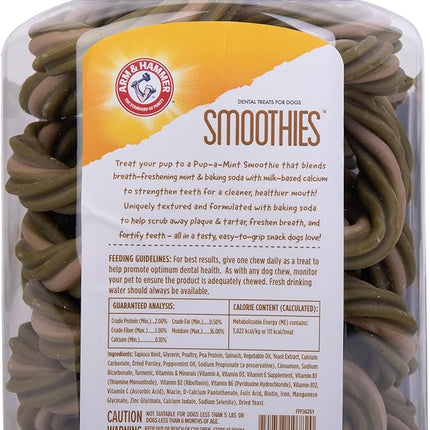 Arm & Hammer for Pets Smoothies Dental Treats for Dogs with Baking Soda and Calcium, Help Fight Bad Breath, Plaque & Tartar without Brushing, Mint, Ring Shaped, 32 Pcs (Packaging may vary)