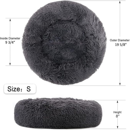 NOYAL Calming Donut Dog Bed for Small to Medium Dogs & Cats - Plush Faux Fur Anti-Anxiety Pet Bed with Machine Washable Cover & Non-Slip Base
