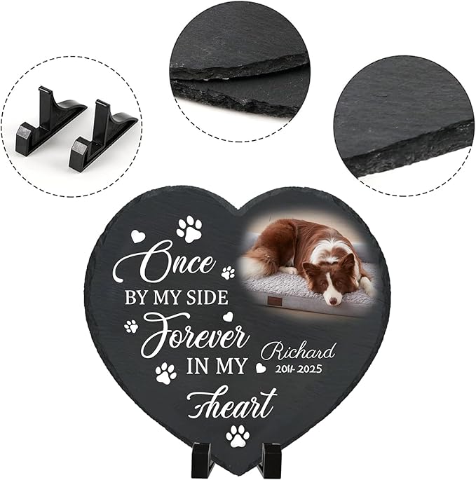Personalized Pet Memorial Stone - Custom Dog Grave Marker with Name & Photo - Sympathy Gifts for Loss of Beloved Dog - Cemetery Decor - Rainbow Bridge Memorial for Dogs (Style D)