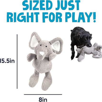 goDog Checkers Elephant Tough Plush Toy with Chew Guard Technology, Durable Checkered Fabric & Squeaker for Active Play, Gray, Large
