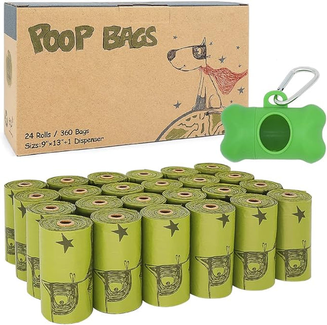 Ley's Dog Poop Bags 360 Count, Unscented Extra Thick Waste Bag with Dispenser, 100% Leak Proof, Doggie Bag Refill Rolls