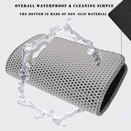 HCY&WLD Cat Litter Mat, 45x26/35x24/30x22/24x18 Inch Double Layer Cat Litter Box Mat, EVA Non-Slip, Waterproof Urine Proof Cat Litter Catcher Mat, Easy Clean Scatter Control (24x18 Inch, Black)