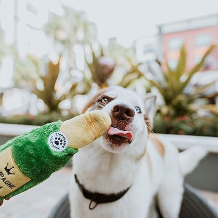 ZippyPaws Happy Hour Crusherz- Interactive Dog Toys to Keep Them Busy, Squeaky Plush Pet Toy for All Breeds, for Small, Medium, & Large Dogs, Drink Themed Crinkle Water Bottle Toy- Champagne