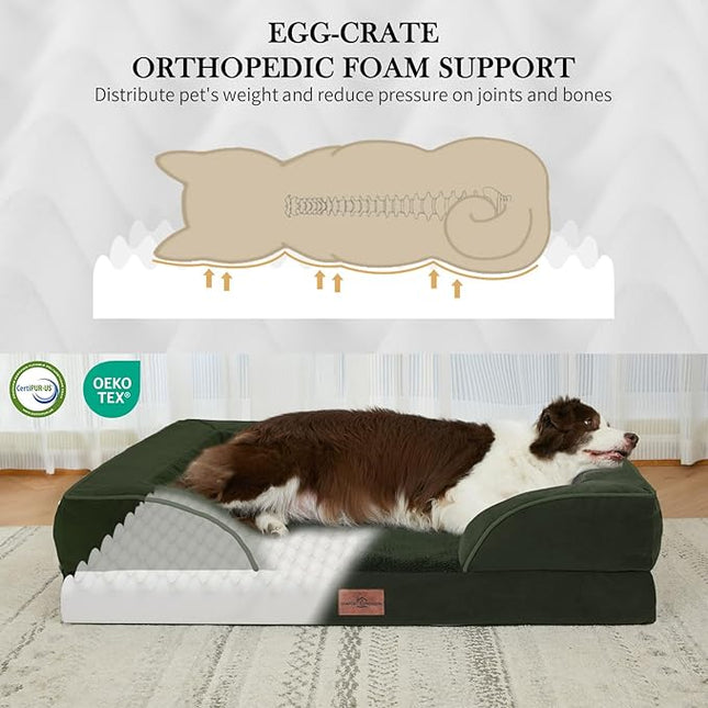 Comfort Expression Orthopedic Dog Bed for Medium Dogs 30x20 Inch, Waterproof Egg Crate Foam Medium Pet Bed with Removable Bolsters, Dog Couch with Washable Cover & Non-Slip Bottom, Olive Green