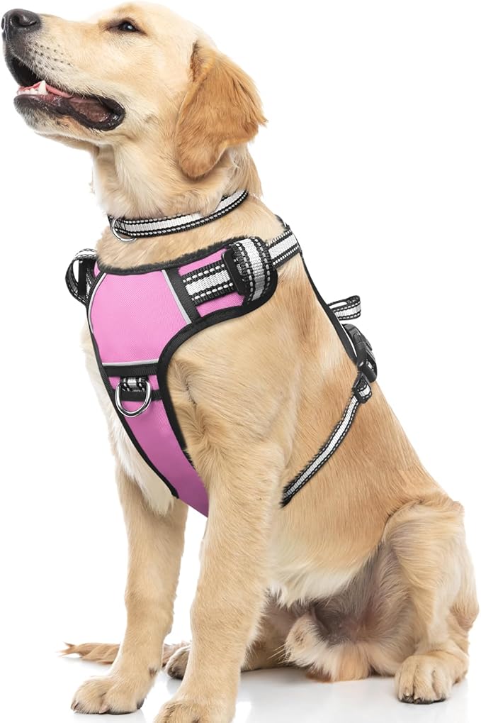 WINSEE Dog Harness No Pull, Pet Harnesses with Dog Collar, Adjustable Reflective Oxford Outdoor Vest, Front/Back Leash Clips for Small, Medium, Large, Extra Large Dogs, Easy Control Handle for Walking