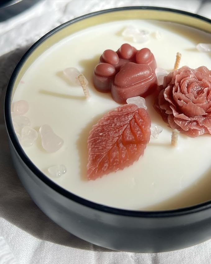 Paw Print Pet Loss Candle – Dog Memorial Gifts for Loss of Dog – Sympathy Gift and Bereavement Candle with Rose Quartz Stones, Clementine, Jasmine & Amber Musk – Rainbow Bridge Pet Remembrance Gift