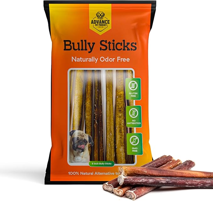 6 Inch Bully Sticks (Pack of 5) - 100% Beef, Odor Free Dog Chews for Aggressive Chewers - Long Lasting, Gluten-Free, Easy to Digest, High Protein & Rawhide Free Chews for Dogs