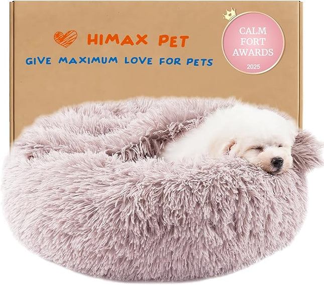 Himax Dog Beds for Small Dogs, Donut Dogs Beds with Blanket Attached, Calming Dog Bed Washable (20"/26"/35") Beige