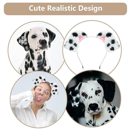 Beviliu 10 Pack Animals Ear Realistic Dalmatian Dog Ears Headband Fluffy Cat Bunny Pig Hairband Halloween Christmas Costume for Washing Makeup Cosplay Party