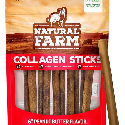 Natural Farm Peanut Butter Stuffed Collagen Sticks for Dogs (6 Inch, 5-Pack), Rawhide-Free Collagen Sticks, Natural Dog Chews, Long Lasting, for Small, Medium and Large Dogs, Great Rawhide Alternative
