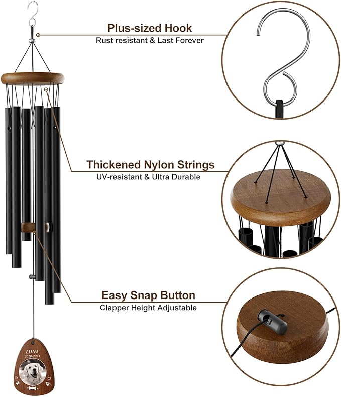 Dog Memorial Gifts for Loss of Dog - Personalized Pet Memorial Wind Chimes Pet Loss Sympathy Gift Wind Chimes for Outdoor Remembrance Gift by Bemaystar (Black
