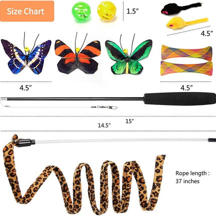 AWOOF Butterfly Cat Wand Cat Toys Set, Realistic Crinkle Catnip Butterflies Kitten Toys with Retractable Interactive Cat Wand 11 PCS Cat Toys for Indoor Cats