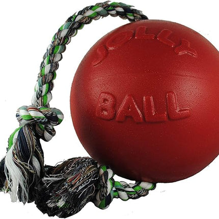 Jolly Pets Romp-n-Roll Rope and Ball Dog Toy, 6 Inches/Medium, Red (606 RD)