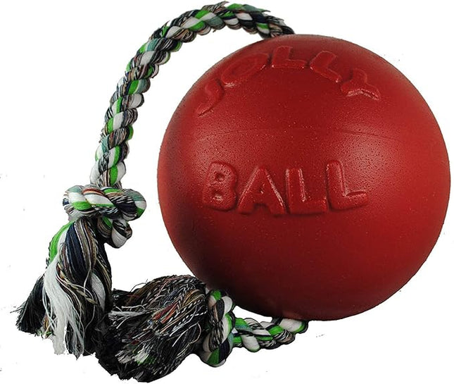 Jolly Pets Romp-n-Roll Rope and Ball Dog Toy, 6 Inches/Medium, Red (606 RD)