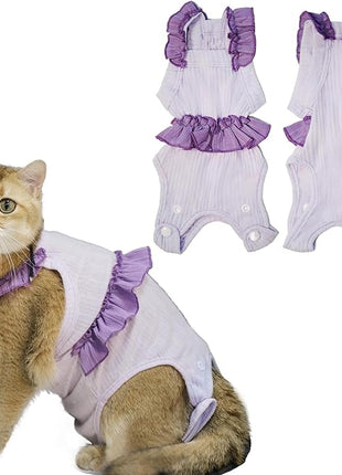 Cat Recovery Suit,Kitten Onesie After Surgery,E-Collar Alternative for Abdominal Wound and Skin Diseases,Soft Breathable Bodysuit After Spay（Purple-l）
