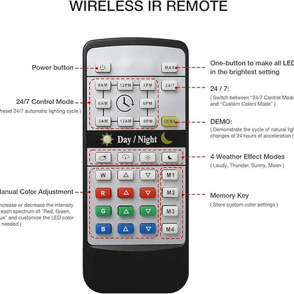 IREENUO Aquarium LED Light, Full Spectrum Fish Tank Clip on Light with Remote, Color Changing Lighting for Reef Coral Aquatic Plants and Fish Keeping (16W（20.4 inch）)