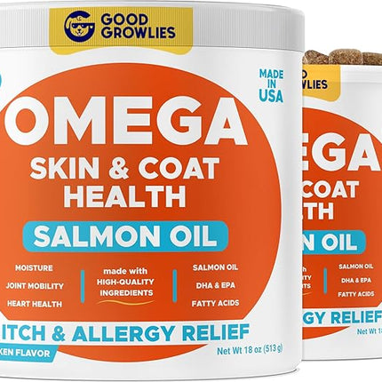 Omega 3 Fish Oil for Dogs (360Ct) - Skin&Coat Chews - Dry & Itchy Skin Relief + Allergy Support - Shiny Coat - EPA&DHA Fatty Acids - Salmon Oil Chews Promotes Heart, Hip & Joint Support