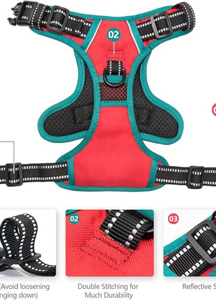 PHOEPET 2019 Upgraded No Pull Dog Harness, Reflective Adjustable Vest, with a Training Handle + 2 Metal Leash Hooks+ 3 Snap Buckles +4 Slide Buckles(S, Red)