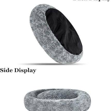 Coohom Oval Calming Donut Cuddler Dog Bed,Shag Faux Fur Cat Bed Washable Round Pillow Pet Bed(30"/36"/43") for Small Medium Dogs (L(30"x24"x7"), Grey)