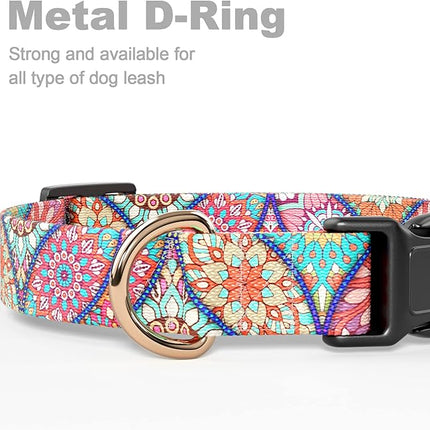 Rnivvi Dog Collar for Small Dogs, Cute Heavy Duty Adjustable Puppy Collar with Quick Release Buckle for Boy Girl & Female, Pet Accessories for Walking Running, XS Length 5/8" Width, Beautiful Mandala