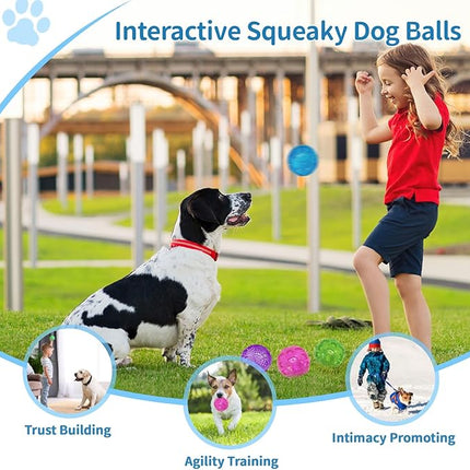 3'' Squeaky Dog Toy Balls for Lagre Medium Breed, Indestructible Dog Balls for Playing, Fetching & Retrieving, Durable Aggressive Chewers, 2 PCS Purple