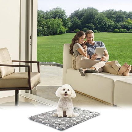 KROSER Fancy Crate Pad Bed Mat Reversible (Cool & Warm), Machine Washable, for Small to XXX-Large Dogs, Grey, Navy, Star Pattern