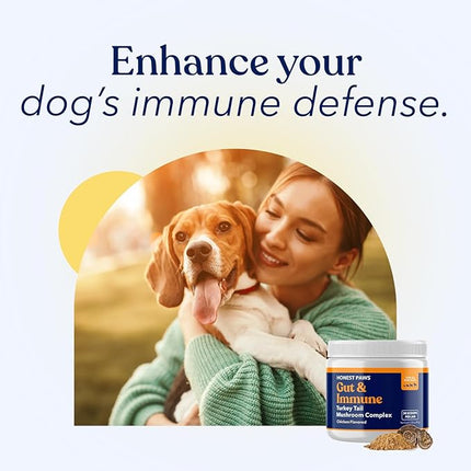 Honest Paws Turkey Tail Mushroom for Dogs - Digestive and Immune Support - Shiitake, Reishi, Maitake Mushroom Supplement Powder for Dogs - No Filler, No Additives - (30 Scoops)