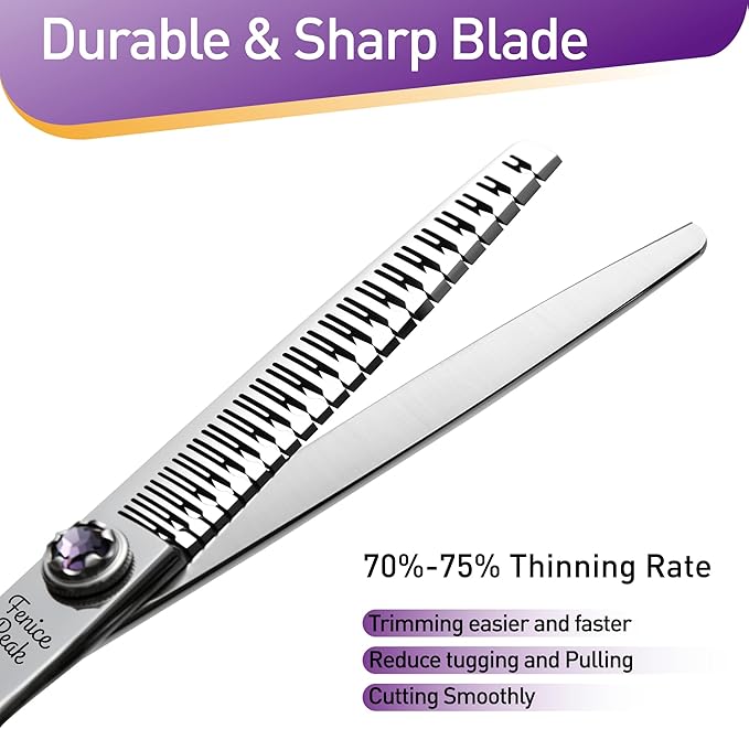 Fenice Peak 7 inch Traceless Thinning Dog Grooming Scissors Professional Dog Shears Made of Japanese 440C Stainless Steel with Jewelled Screw Trimming Cutting Scissors Durable and Sharp