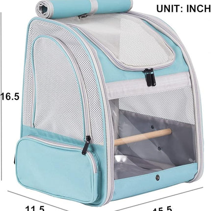 Bird Backpack Carrier with Stand Perch, Bird Travel Backpack for Hiking, Airline Approved Green Bird Backpack