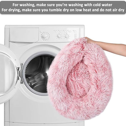 NOYAL Calming Donut Dog Bed for Small to Medium Dogs & Cats - Plush Faux Fur Anti-Anxiety Pet Bed with Machine Washable Cover & Non-Slip Base