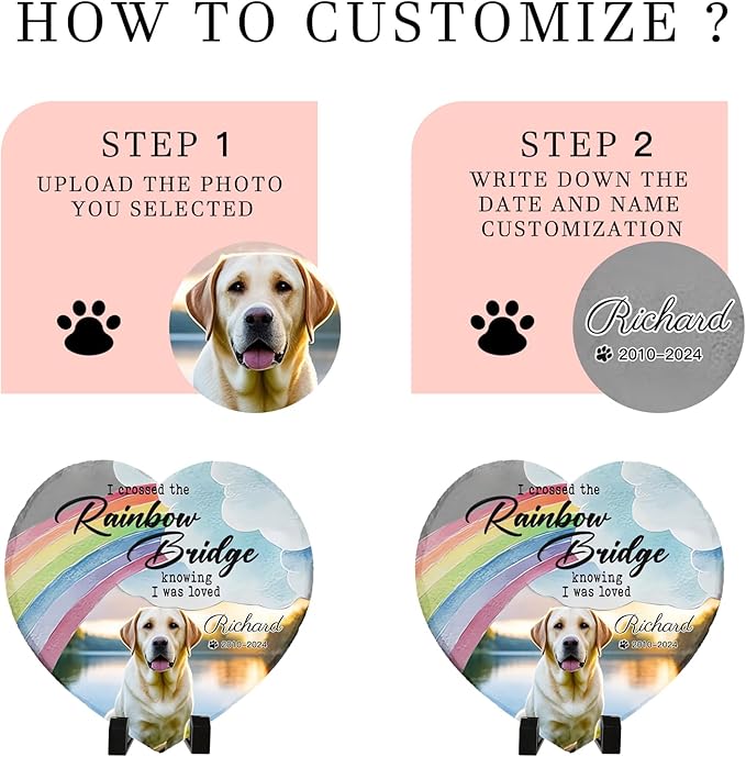 Personalized Pet Memorial Stone - Custom Dog Grave Marker with Name & Photo - Sympathy Gifts for Loss of Beloved Dog - Cemetery Decor - Rainbow Bridge Memorial for Dogs (Style B)