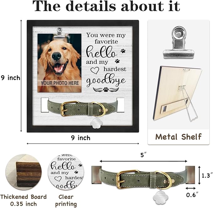 Dog Memorial Gifts for Loss of Dog, Loss of Dogs Sympathy Gift Pet Loss Sympathy Frame with Collar Holder, Pet Cat Remembrance Bereavement Gift