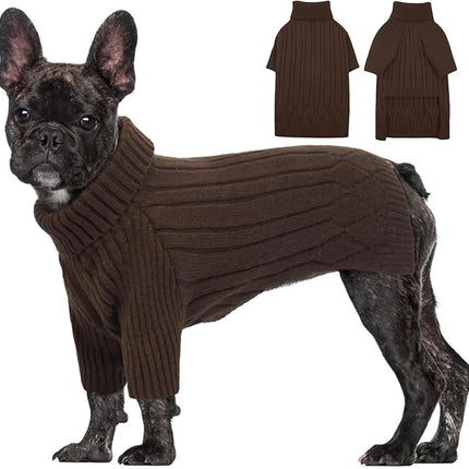 Large Dog Sweater - Turtleneck Thick Warm Doggie Christmas Sweater for Girl Boy Dogs (Brown L)
