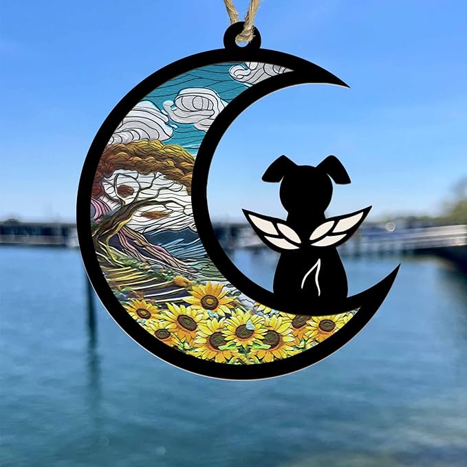 BSQUIELE Dog Memorial Suncatcher for Dog Lover - Dog Memorial Gifts- Pet Loss Suncatcher Ornament - Loss of Dog Sympathy Gift, Stained Glass Light Catcher - Dog Passing Away Gifts