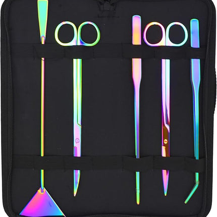 Mandala Crafts Rainbow Stainless Steel Aquascaping Tools Kit – Aquarium Plant Tools with Tweezers, Spatula, and Scissors for Fish Tanks, Hospital Tanks, Goldfish Bowls, Aquariums, and Terrariums