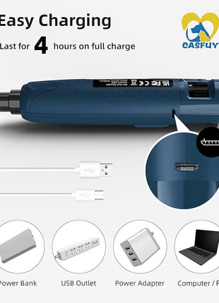 Casfuy Dog Nail Grinder Quiet - (45db) 6-Speed Pet Nail Grinder with 2 LED Lights for Large Medium Small Puppy Dogs/Cats, Professional 3 Ports Rechargeable Electric Dog Nail Trimmer with Dust Cap