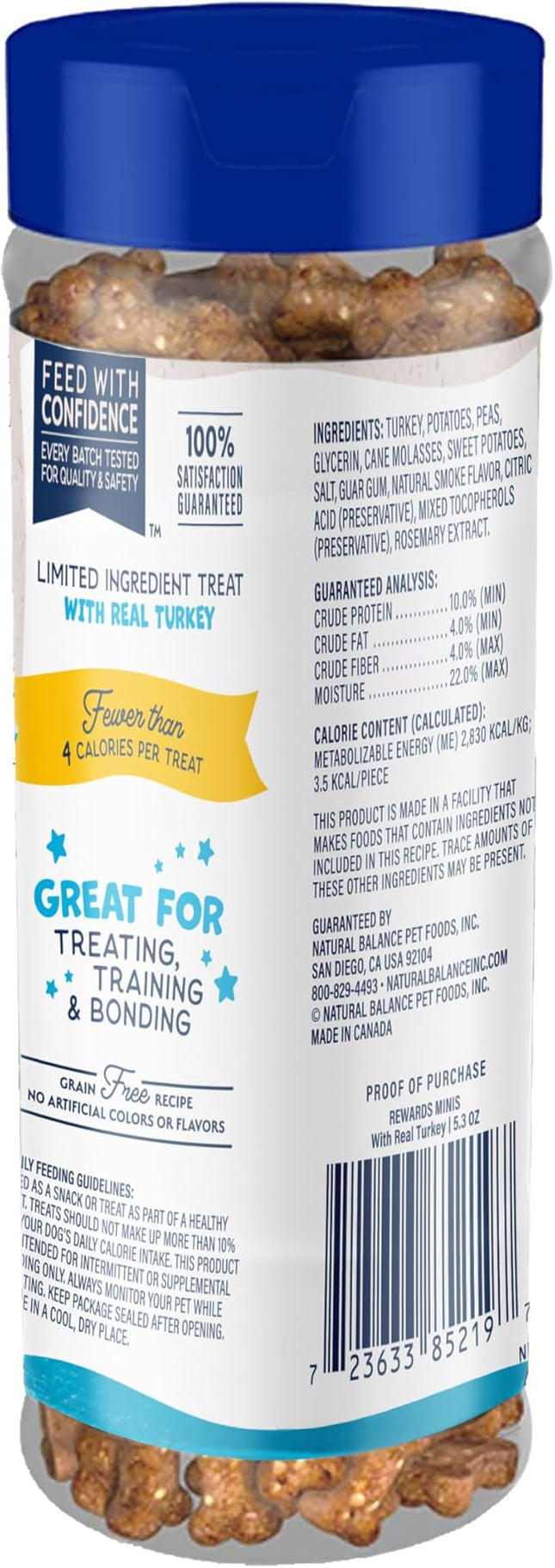Natural Balance Limited Ingredient Mini-Rewards Turkey Grain-Free Dog Training Treats for Dogs | 5.3-oz. Canister