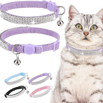 EXPAWLORER Soft Velvet Safe Cat Collars for Girl Cats - Rhinestones Bling Diamante Adjustable Collars Breakaway- Chirstmas Cat Clollar Gifts with Bells for Boy Cats Kitty and Small Dogs