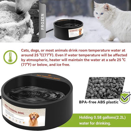 NAMSAN Heated Water Bowl for Outdoor Cats, 2.2L Heated Dog Bowl, Provides Drinkable Water in Winter, Heated Pet Drinker for Chickens Rabbits Birds Bath, Livestock Thermal Watering Trough, Black